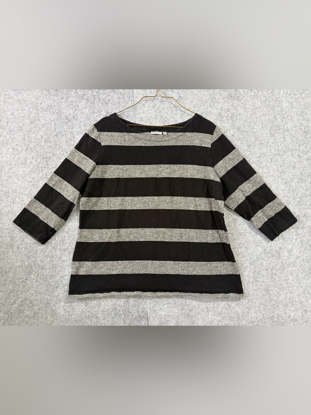 croft & barrow Black and Gray Striped Boatneck Long Sleeve Top